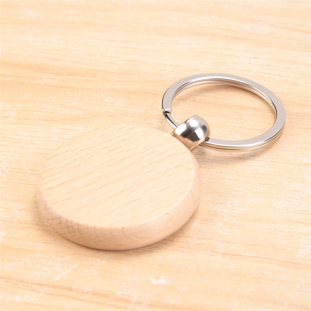 N89R 100Pieces Wooden Keychain Blanks Bulk Round Wood Engraving Blanks Unfinished Wooden Key Ring Key Tag B