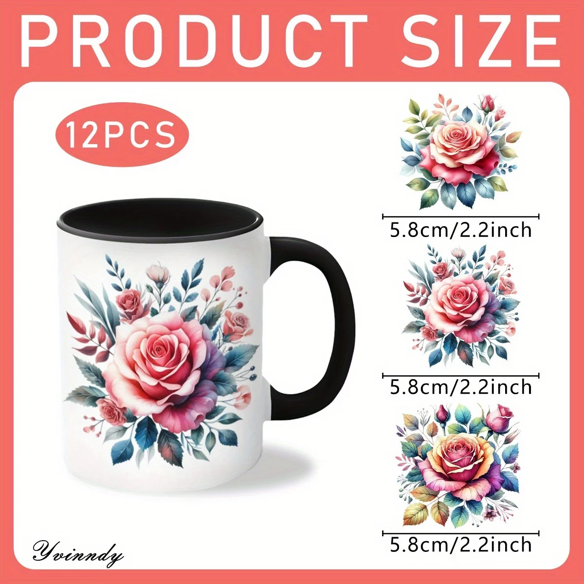 12Pcs/Set Watercolor Flowers DIY Glass Jar Packaging Stickers UV DTF High Self-Adhesive Transfer Paper Is Decorating Cups
