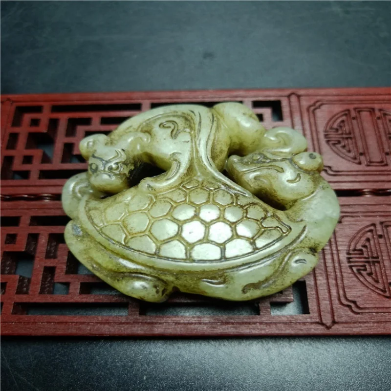 Antique Crafts Xiuyu Hollow Dragon Turtle Brand Double-Sided Carving Xuanwu Ancient Style Hanfu Waist Pendant Pendant