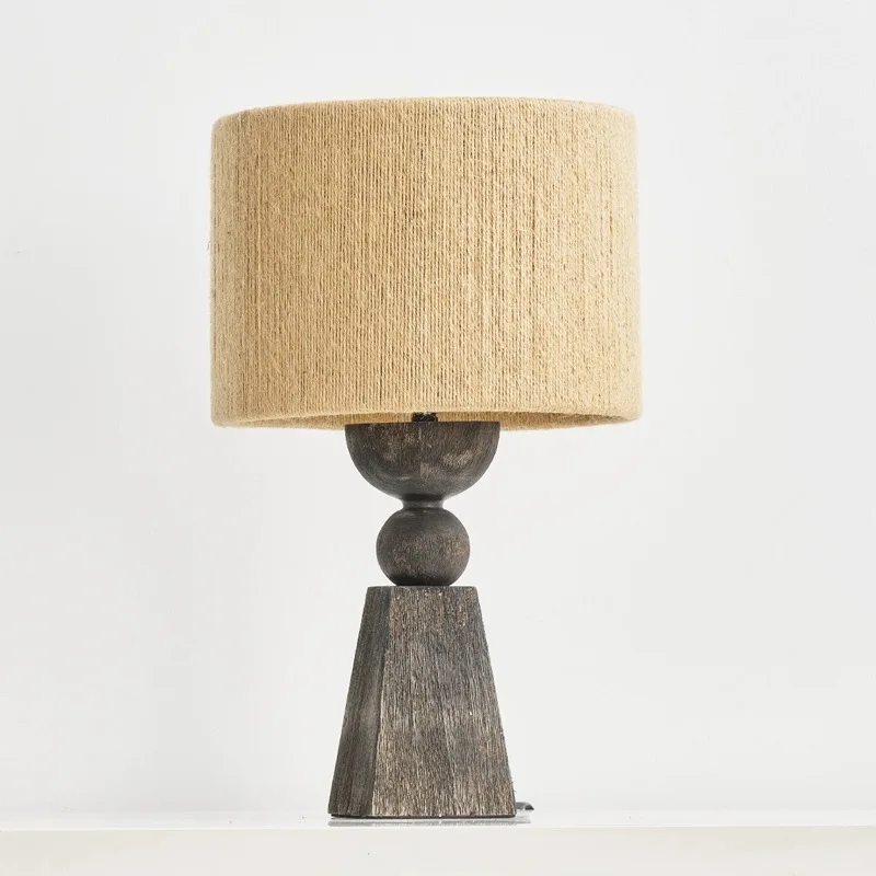 Elegante Beleuchtung, antiker Retro-Vintage-Stil, Massivholzsockel, Tischstrohlampe für moderne Kunst, Nachttischbeleuchtung, Schreibtischlampe