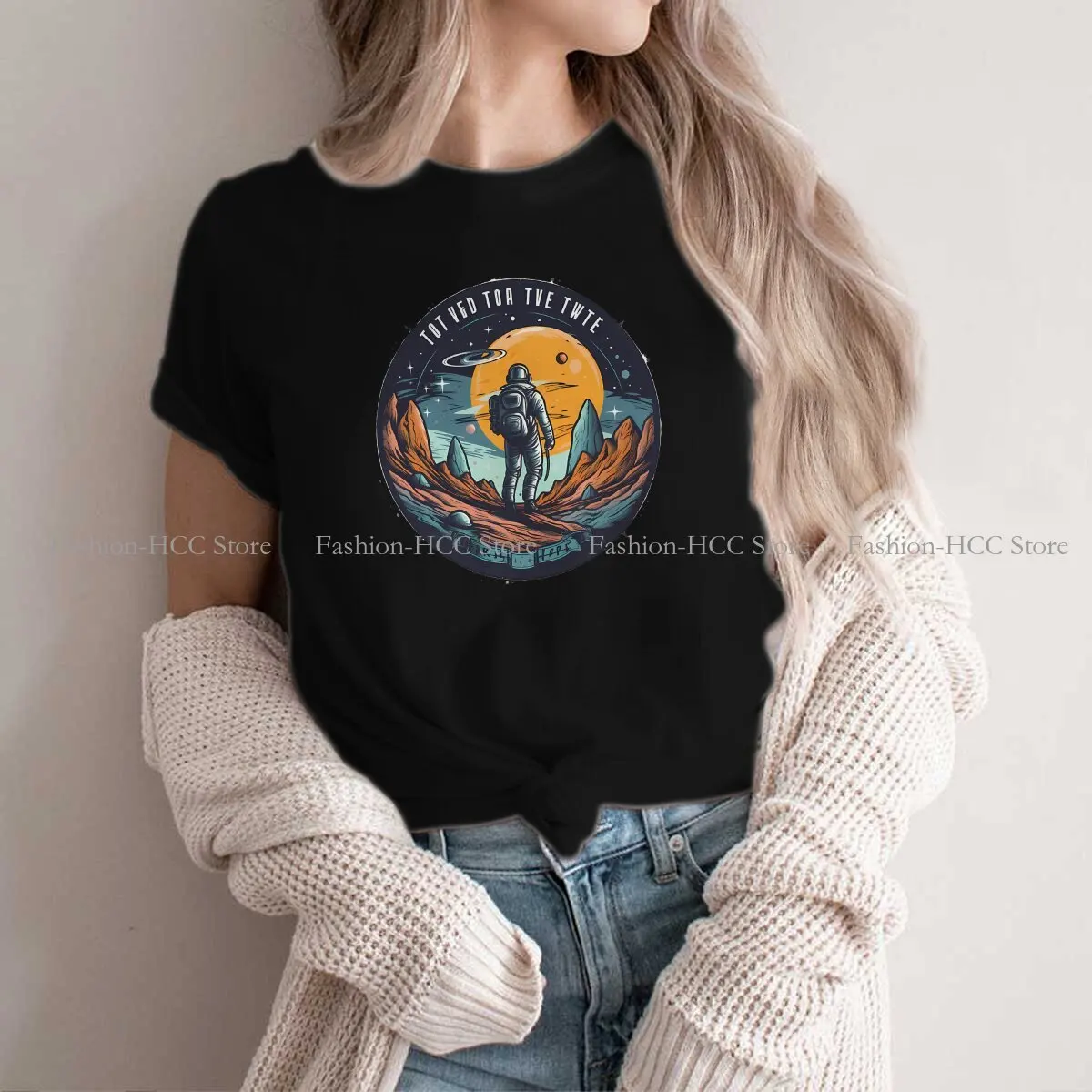 Retro Fashion Polyester TShirts Cosmic Explorer Female Harajuku Streetwear T Shirt Round Neck