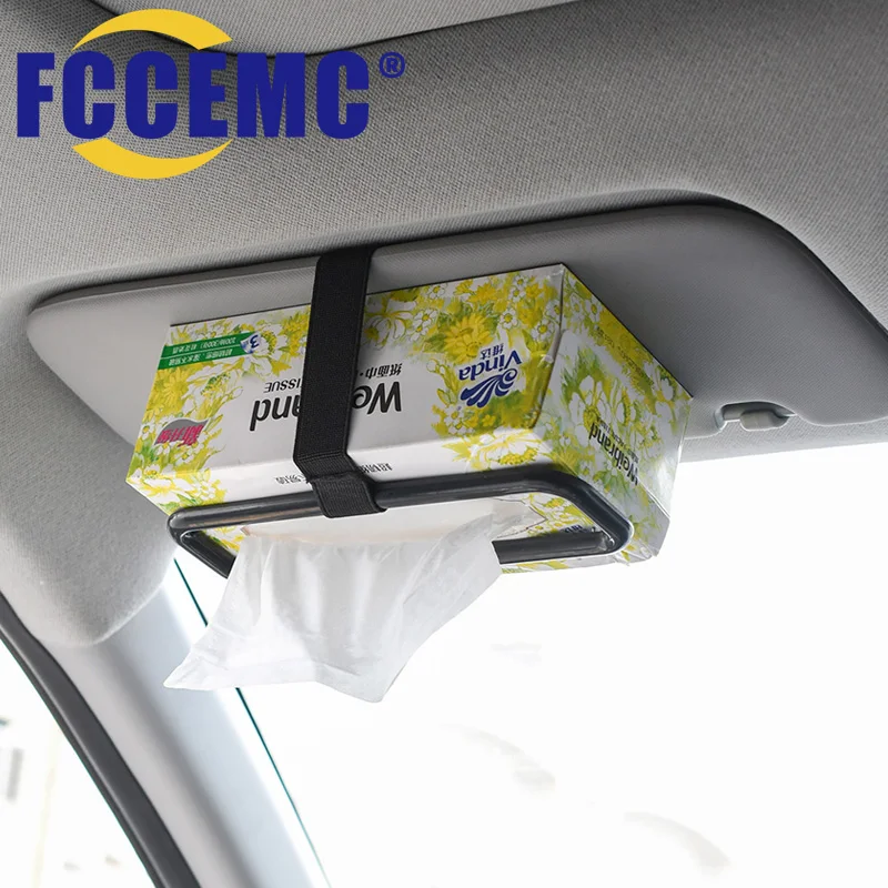FCCEMC Car Sun Visor Hanging Tissue Box Holder Elastic Strap Mount Auto Seat Back Tissue Rack Interior Paper Towel Organizer