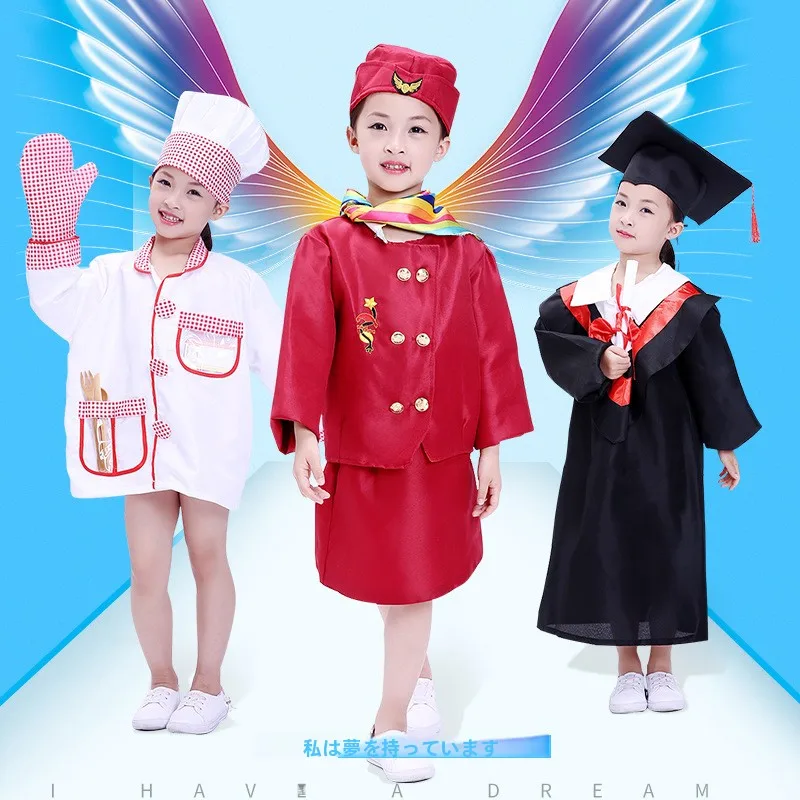 

Children's Cosplay Uniforms Air Stewardess School Costume Chef Outfit Halloween Clothes Polyester Fiber Spring Season
