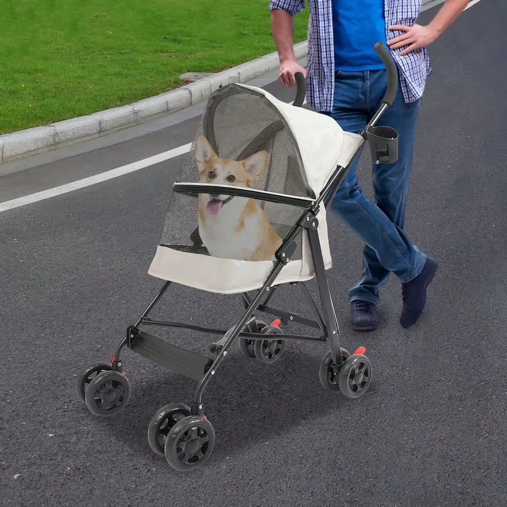 

Set Of Freestanding Grey Oxford Cloth Pet Travel Stroller With Iron Frame, Pet Stroller, Foldable Pet Stroller Within 10kg 22 L