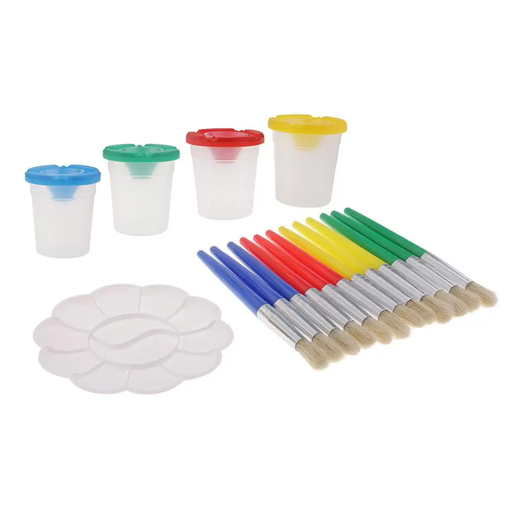 Overflow-proof Paint Cups with Lids, 1 Children's Painting Tool Brushes