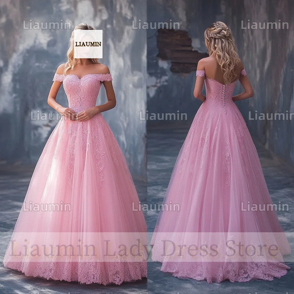 Vestido de tule com aplique de renda, Fora do ombro, até o chão, saia personalizada para baile de formatura, casamento, ocasião formal, festa noturna, B6