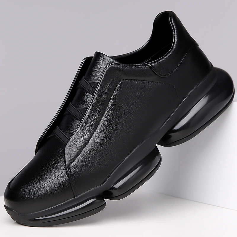 Station Tide Men's Shoes Genuine Leather Slip-On Casual Shoes Men's Trendy All-Match Thick Bottom Heightening Dad Trendy Shoes