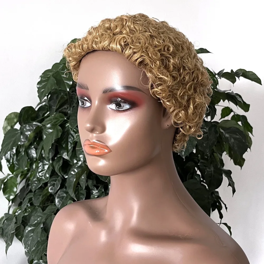 짧은 픽시 컬리 가발 실제 사람 헤어울 롤 아름다운 레이어 및 볼륨 쉬운 관리로 오래 지속되는 스타일 브라질 버진 레미