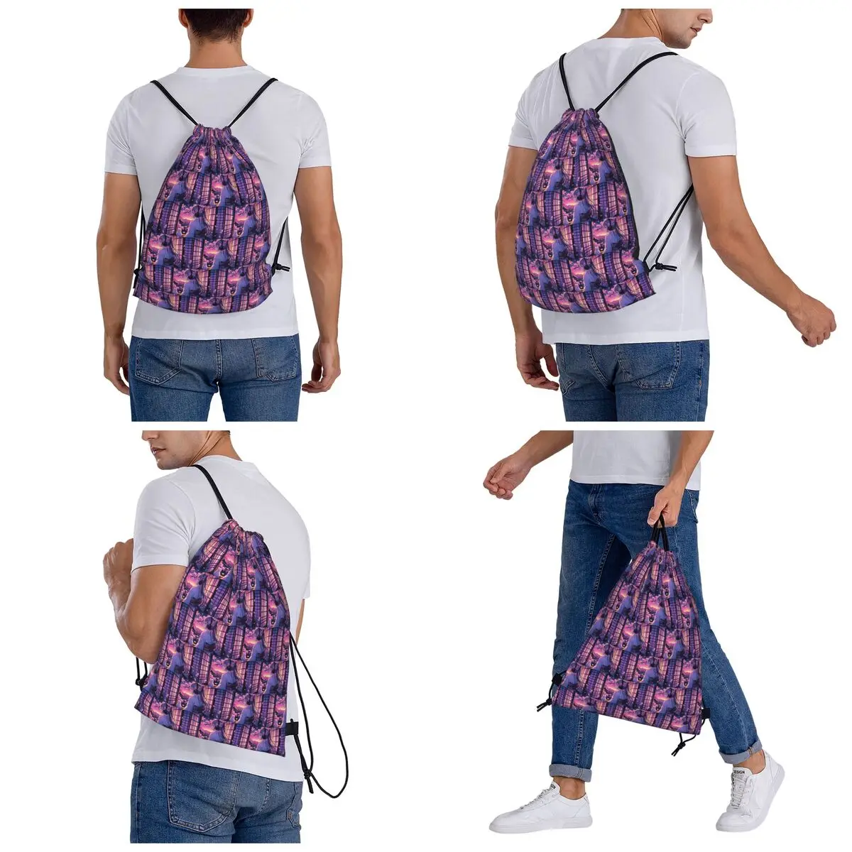 Peaceful Anime Girl And A Cat Looking Out Backpacks Multi-function Drawstring Bags Storage Bag Book Bags for Travel School