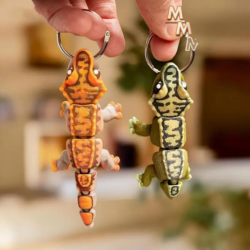3D Printed Mini Eyelash Horns Unique Gecko Keychain Creative Home Decor for Room Desk Accessories Handmade Gift