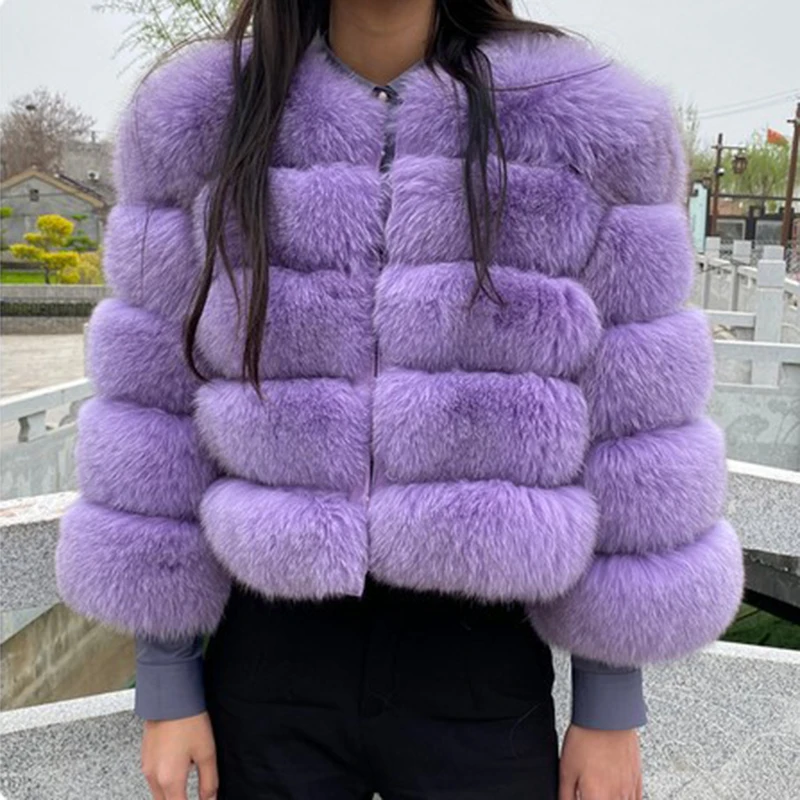 Fashion Short Faux Fox Fur Jacket for Women Winter Multi Color Thick Warm Long Sleeve Outerwear Woman Elegant Cozy Plush Jacket