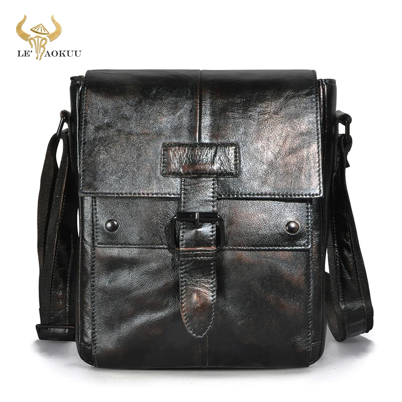 Hot Sale Thick Real leather Men Retro Coffee Shoulder Crossbody Messenger Bag Designer Mochila University Book School bag 8571