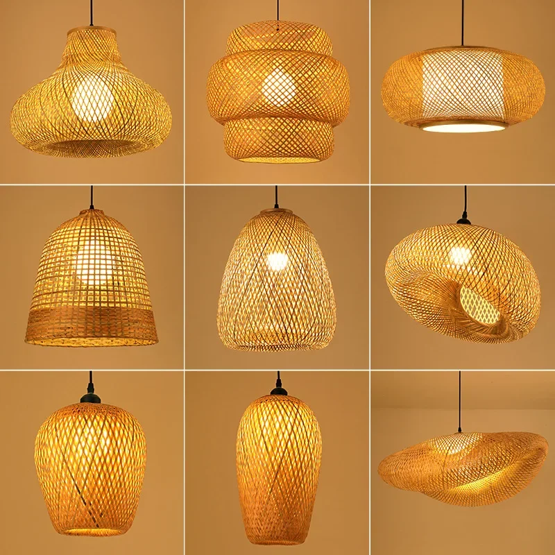 Imagem -02 - Lâmpada Pingente de Bambu Tricotada à Mão Lâmpadas Suspensas de Tecelagem Decoração para Casa E27 Luminárias Estilo Chinês Diâmetro 30 cm 38 cm 50cm