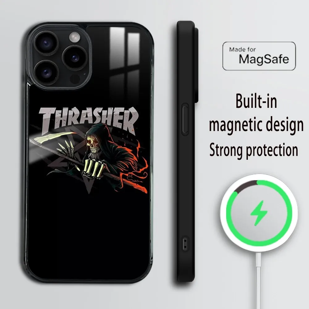 Fasion cool thrasher Phone Case For iPhone 16 15 14 13 12 11 Pro Max Plus Mini Magsafe Mirror Wireless Magnetic Cover