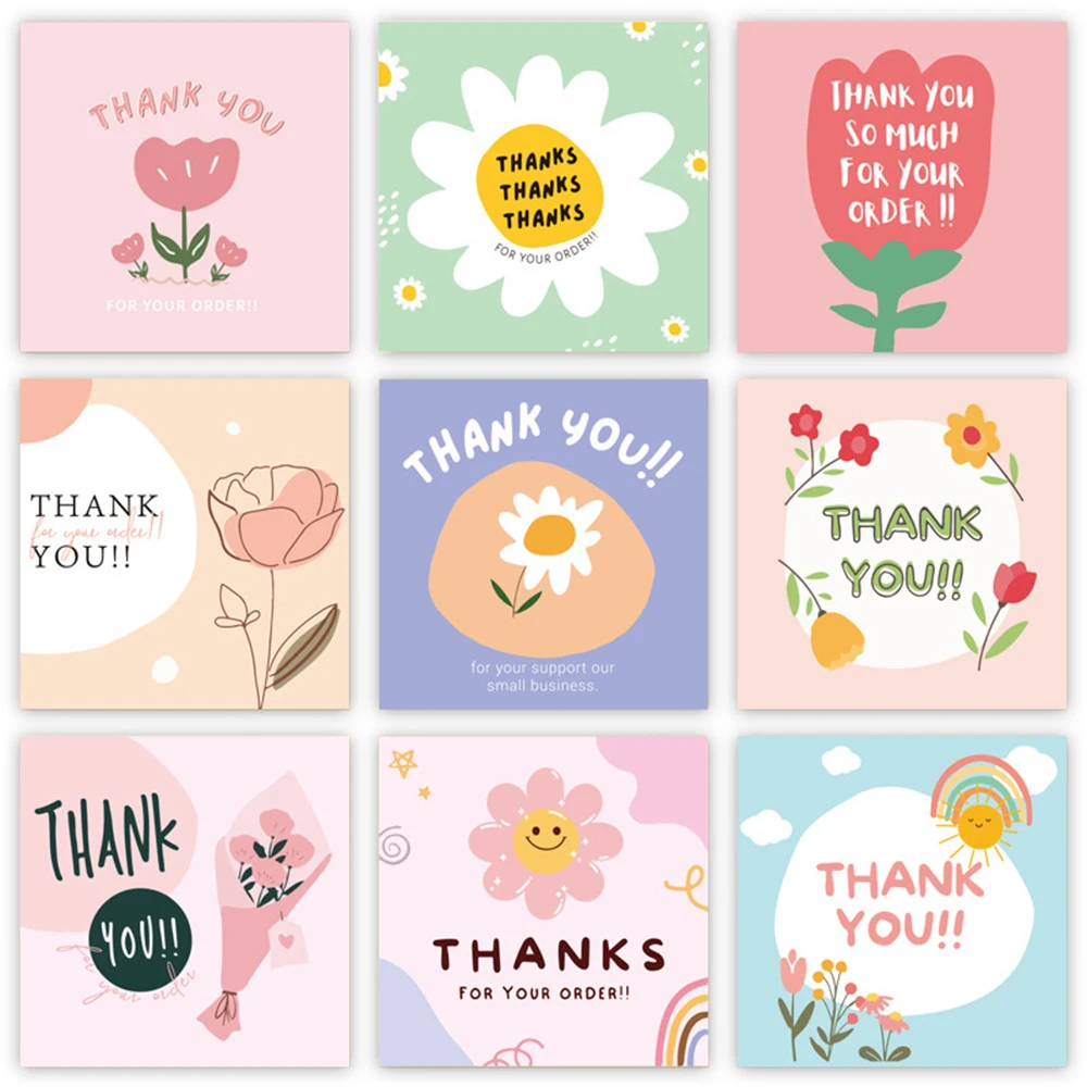 10-50Pcs 6*6CM Flower Thank You Cards For Gift Box Package Wrapping Holiday Cards Bakery Flower Shop Small Businesses