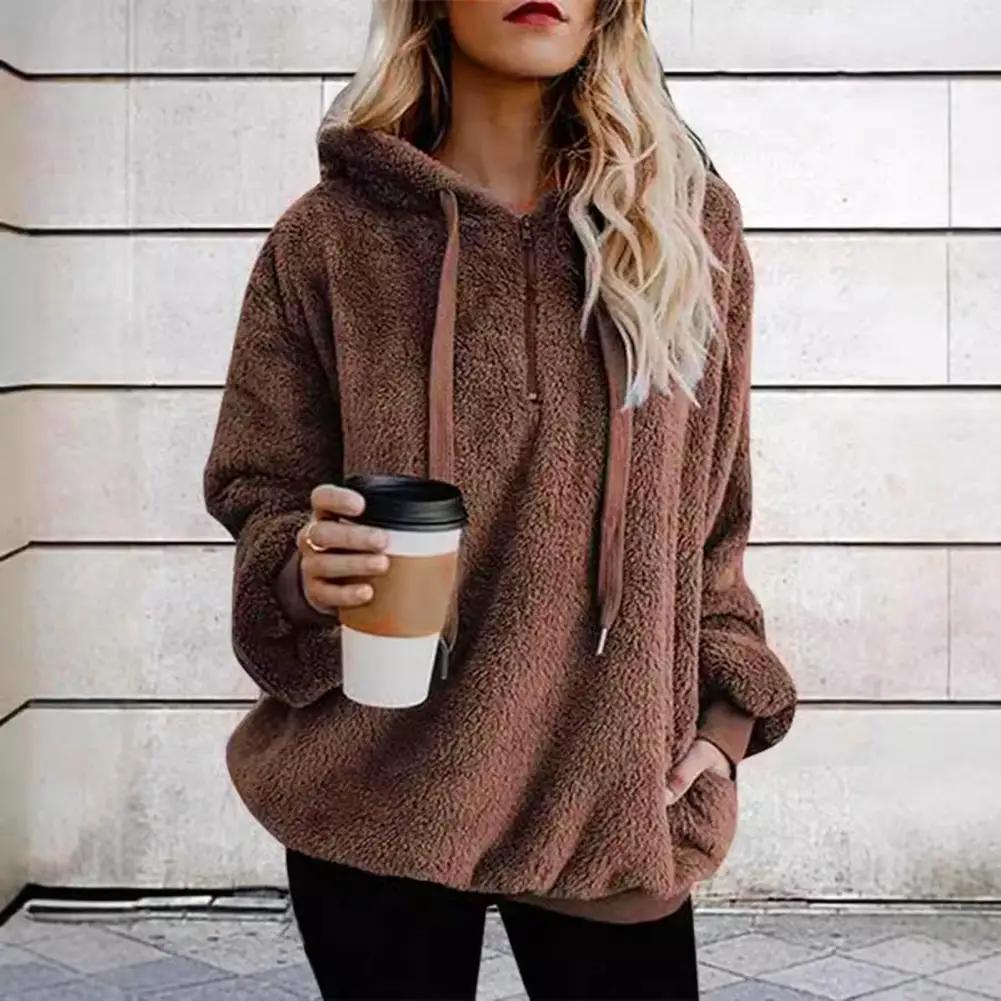 Women Solid Color Hoodie Cozy Sherpa Fleece Hoodie Warm Cashmere Jacket Stylish Winter Outerwear For Women For Wear Outdoor