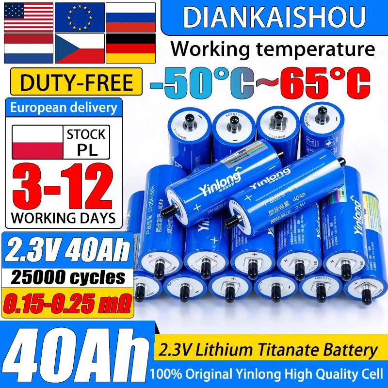 6-48 Stück Grade A Yinlong 2,3V 40Ah Lithium-Titanat-LTO 66160 Akku 10C Entladung DIY 12V 24V 36V 48V Solarbetriebener Lautsprecher Audiosystem Auto-Stromversorgung Wiederaufladbarer Akku EU-Versand