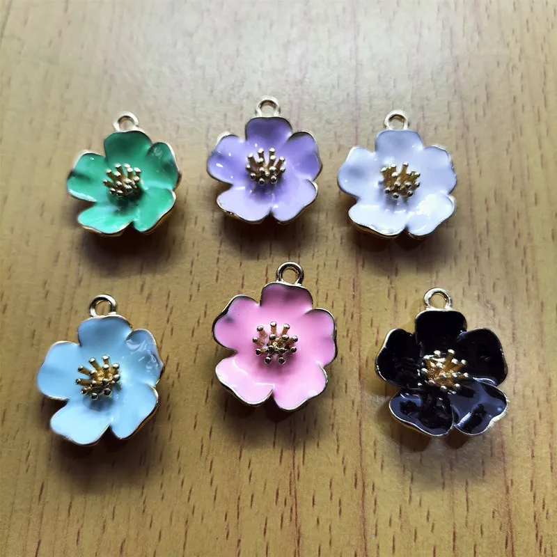 10pcs Hibiscus Enamel Charm Gold Five Petal Flower Charm Pendant Bracelet DIY Earring Necklace Key Chain Jewelry Accessories