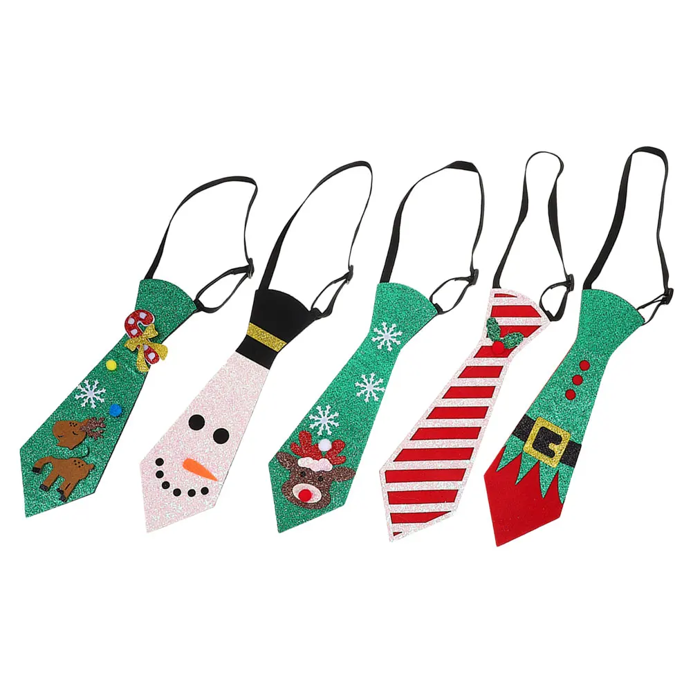 

5pcs Kids Party Snowman Reindeer Ties For Men Christmas Party Tie Patterns Soft Material Red Colors Match Outfits Fabric