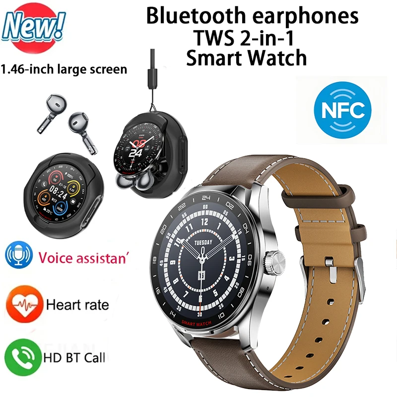 

GEJIAN Men's 5.3 Bluetooth Connected Watch with Built in Headphones 1.46-inch TFT Screen for Heart Rate Monitoring Smart Watch