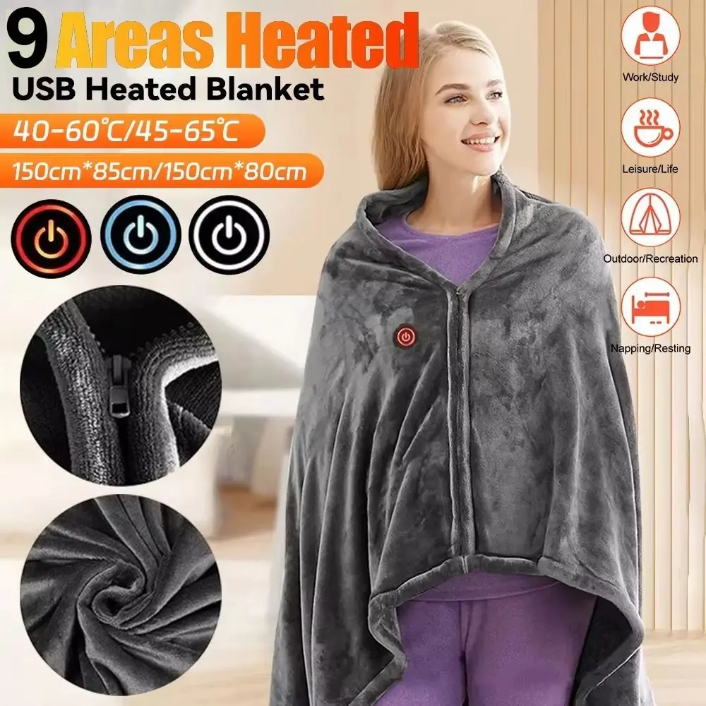 USB Electric Heated Blanket 3 Heating Levels Fleece Heated Blanket Portable Heating Lap Blanket Quickly Heated Cape Pad