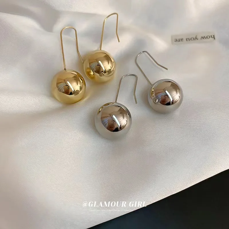 Simple Metal Ball Drop Earrings for Women Girls Female Gold Color Dangle Hook Jewelry Punk Statement Party Travel Birthday Gift