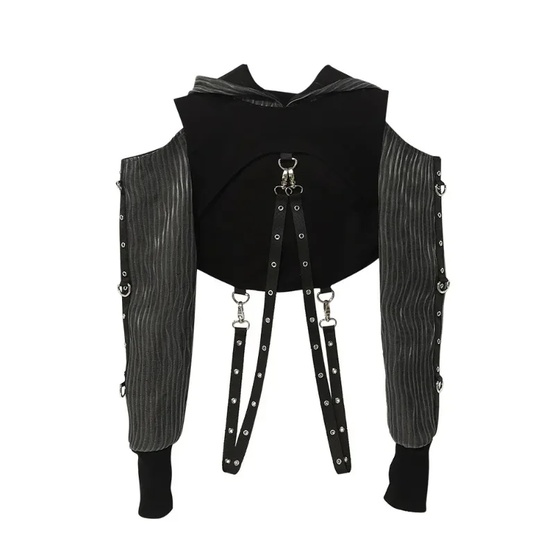 Glowing top, dark short, hoodie, luminous fiber optic performance suit, nightclub.