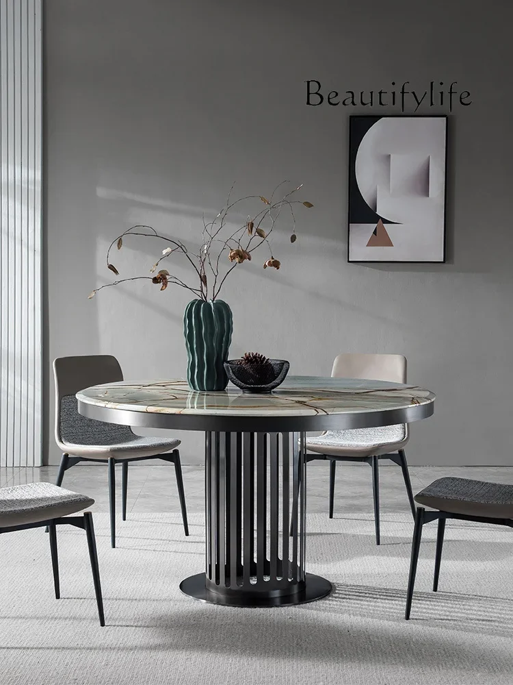 Italian Mild Luxury Marble round Dining Tables and Chairs Set Modern Minimalist Restaurant Retro Dining Table