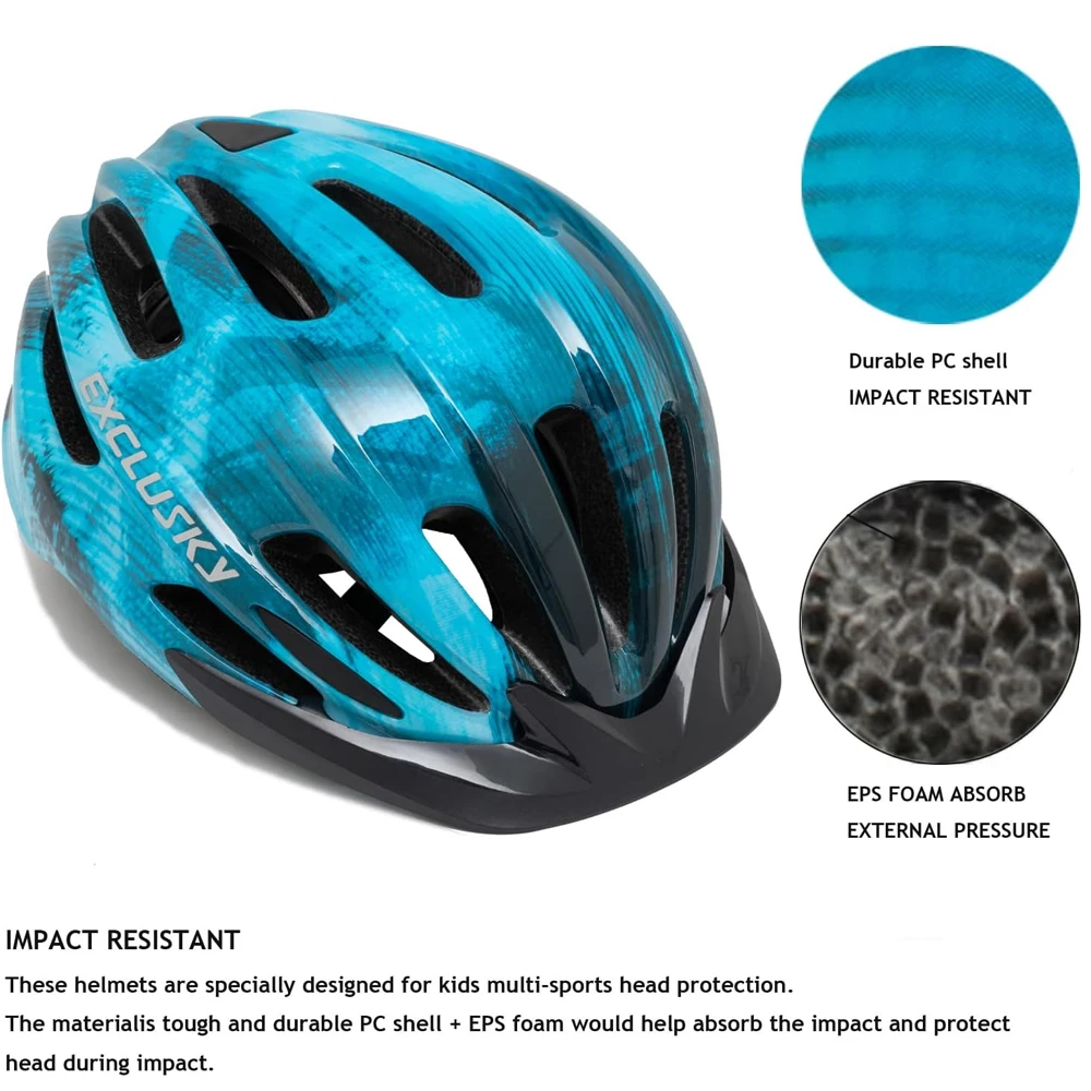 

Kids Bike Helmet with LED Light - Adjustable Youth Helmet for Cycling, Skateboarding, Scooter - Ages 5-14 (50-57cm)