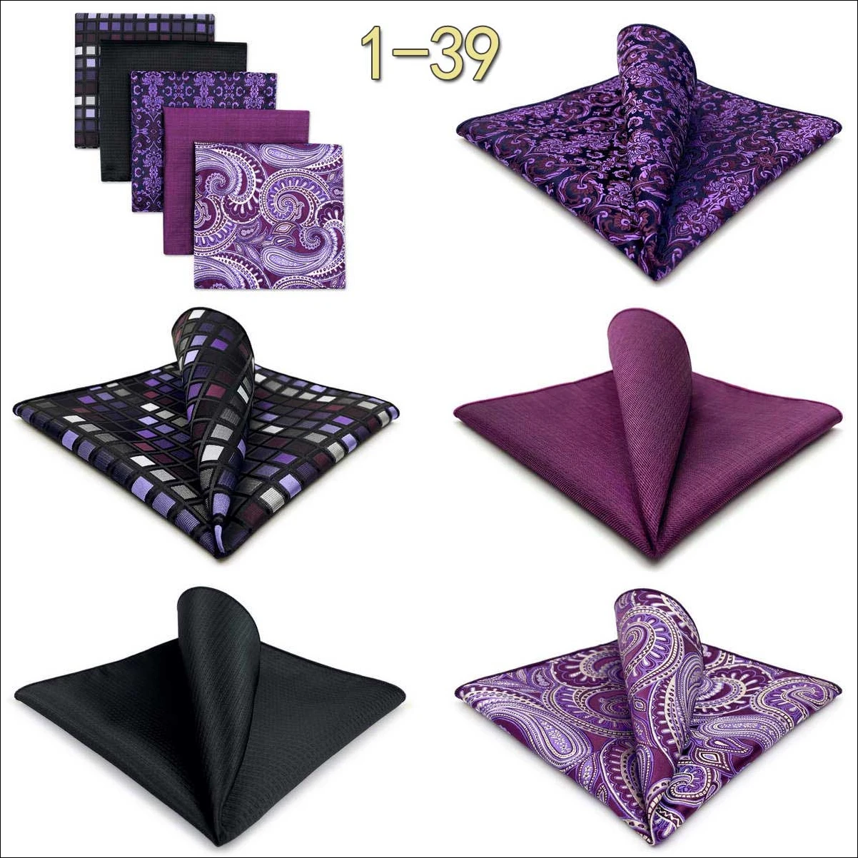 5-teiliges Herren-Einstecktuch-Set, verschiedene Einstecktücher, mehrere Stile, Paisley- und Blumenmuster, Anzug, groß, 32 cm, Business-Accessoires – Detail 37