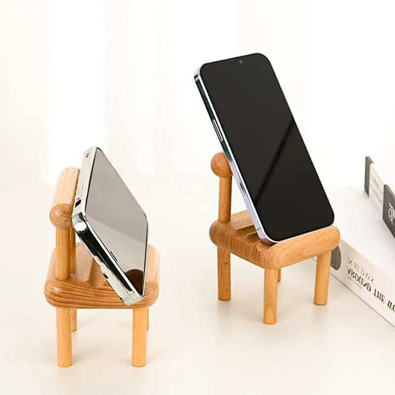 50Pcs/Lot Lazy Mobile Phone Holder Solid Wood Beech Table Top Chair Decoration Craft Creative Base Stool Mini Bracket