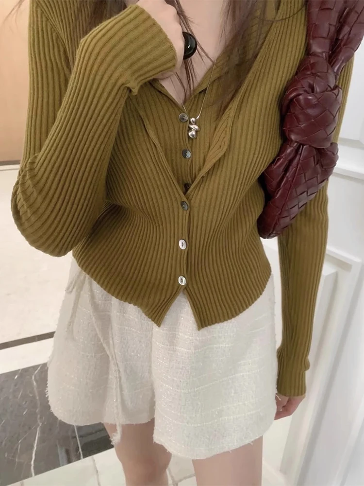 

Облегающий вязаный свитер, женский двухслойный длинный свитер на одной пуговице, кардиган обычной длины, осеннее новое поступление