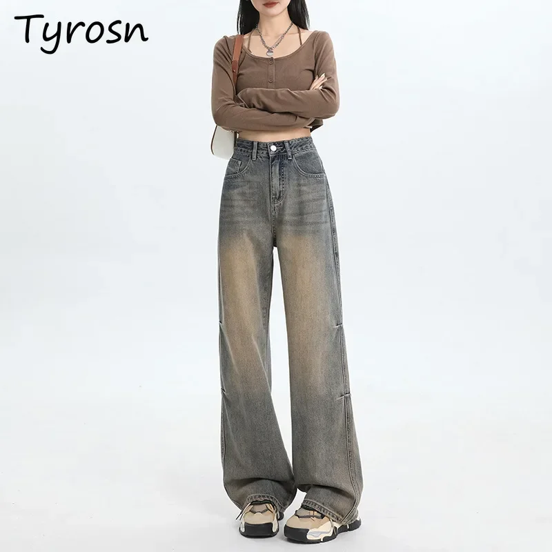 Women Jeans American Style Loose Wide Leg Vintage All-match Simple High Waist Cool Girl Personality Fashion Leisure Prevalent