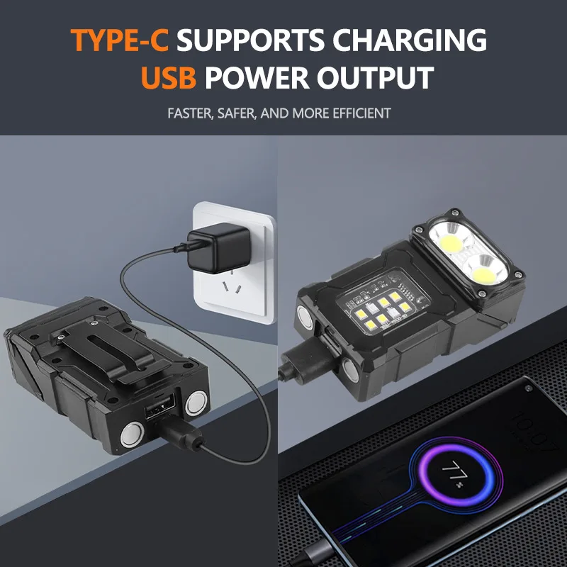 1/2PC MINI LED Flashlight USB Rechargeable Portable Tail magnet flashlight Super Bright Camping Lantern Side COB emergency light