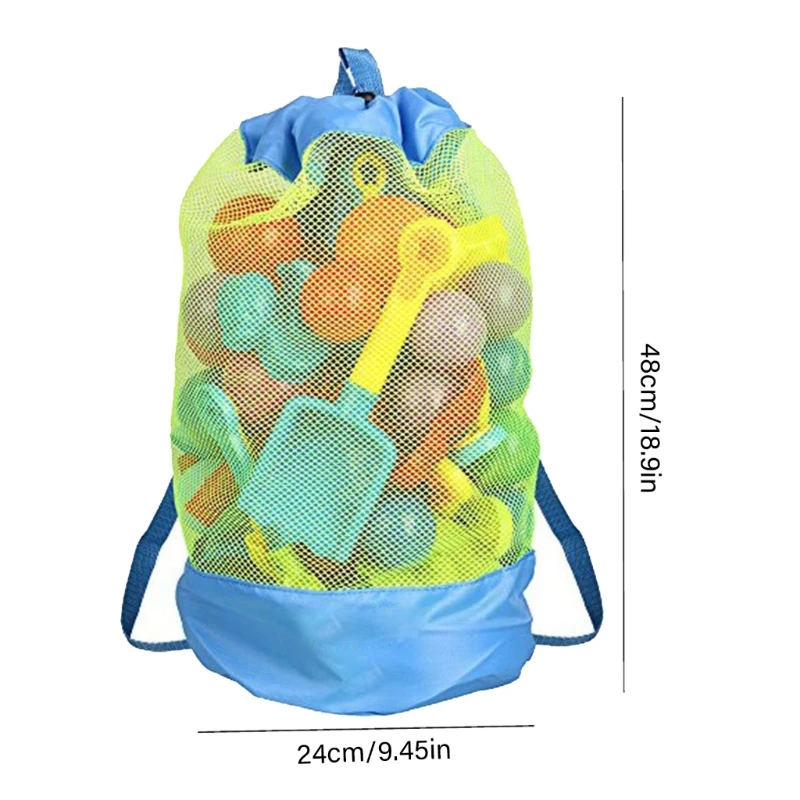 F19F 해변 장난감 컬렉션을위한 대형 스토리지 메쉬 가방 야외 SandPlay 장난감 Drawstring 숄더 백 키즈 비치 스토리지 배낭