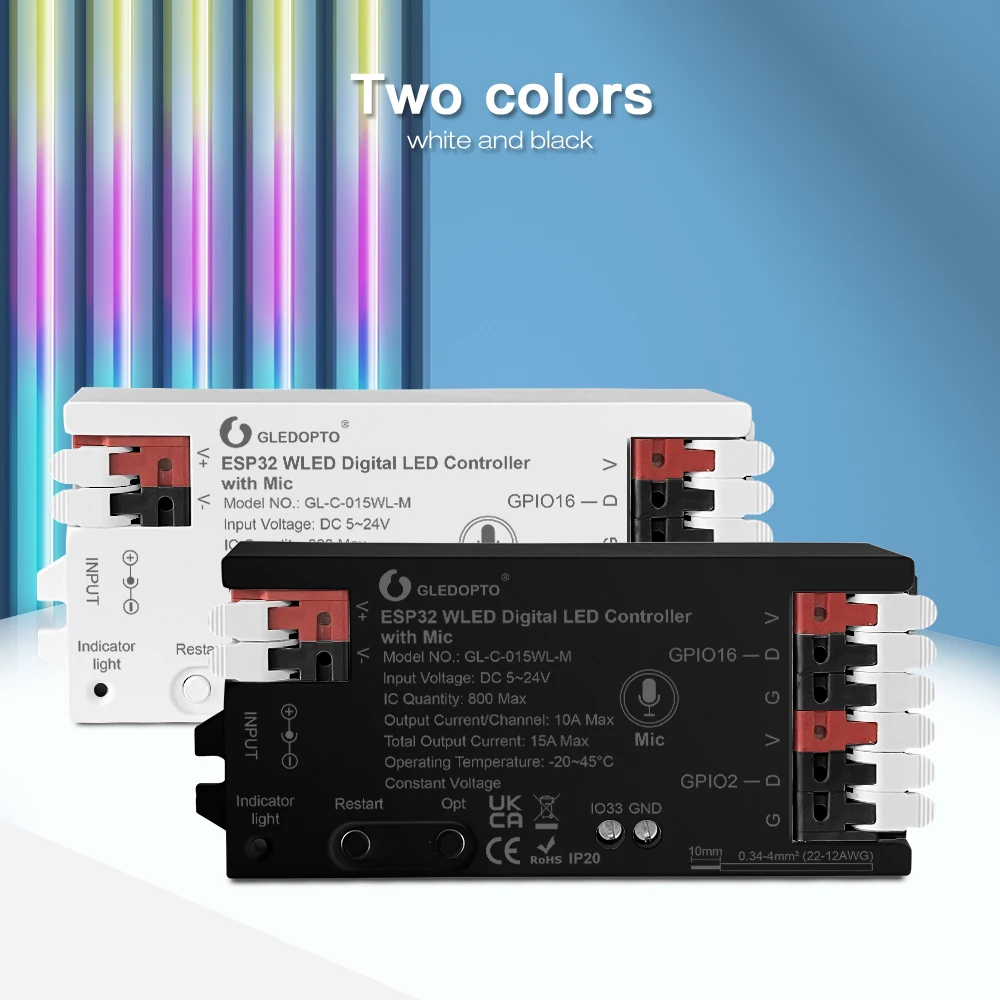 ESP32 WLED LED Controller Mic microfono musica Dynamic RGB IC App fai da te WS2811 WS2812 SK6812 TM1814 WS2813 WS2815 Strip