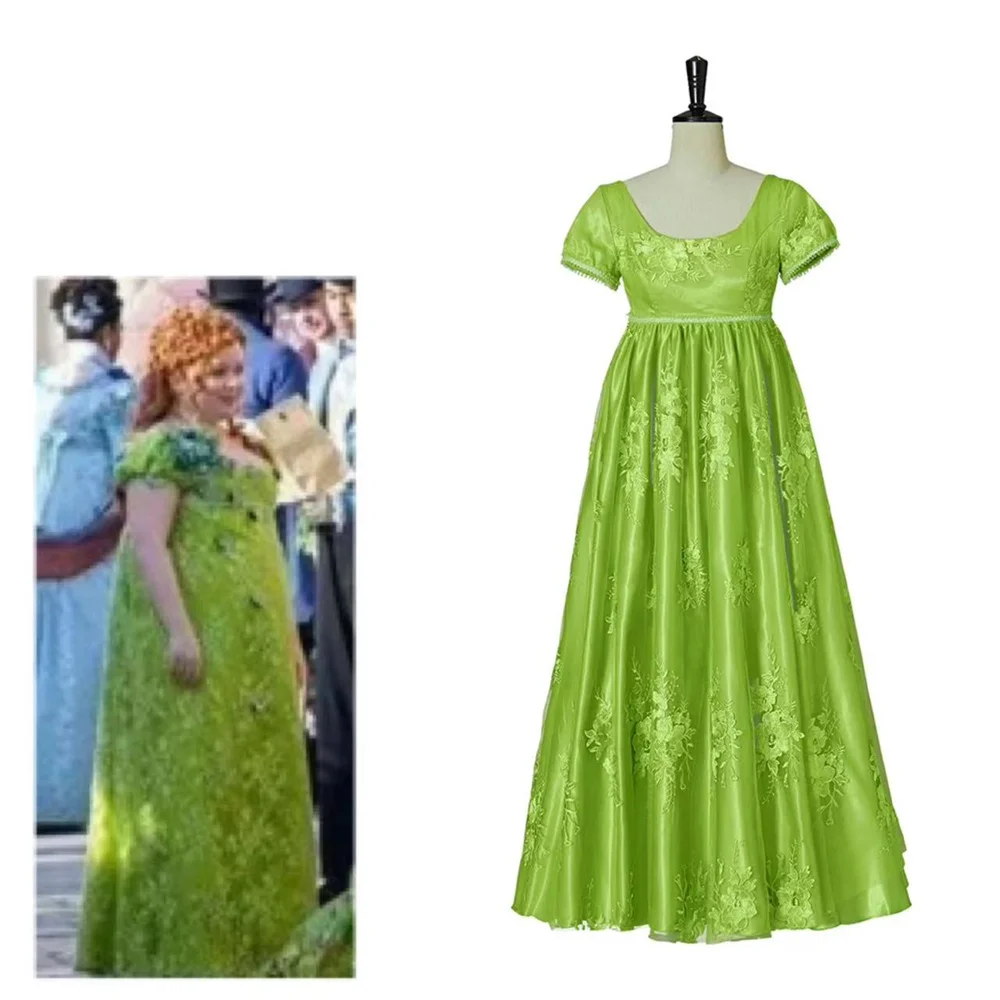 Penelope Featherington Cosplay Costume Woman's Green Regency Era Ball Gown Dress High Waistline Tea Gown