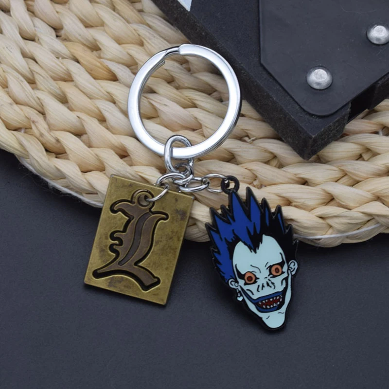 Cartoon Death Note Keychain Anime L Ryuuku Ryuk Enamel Pendant Metal Keyring Cute Cosplay Props Key Chains Jewelry Gift