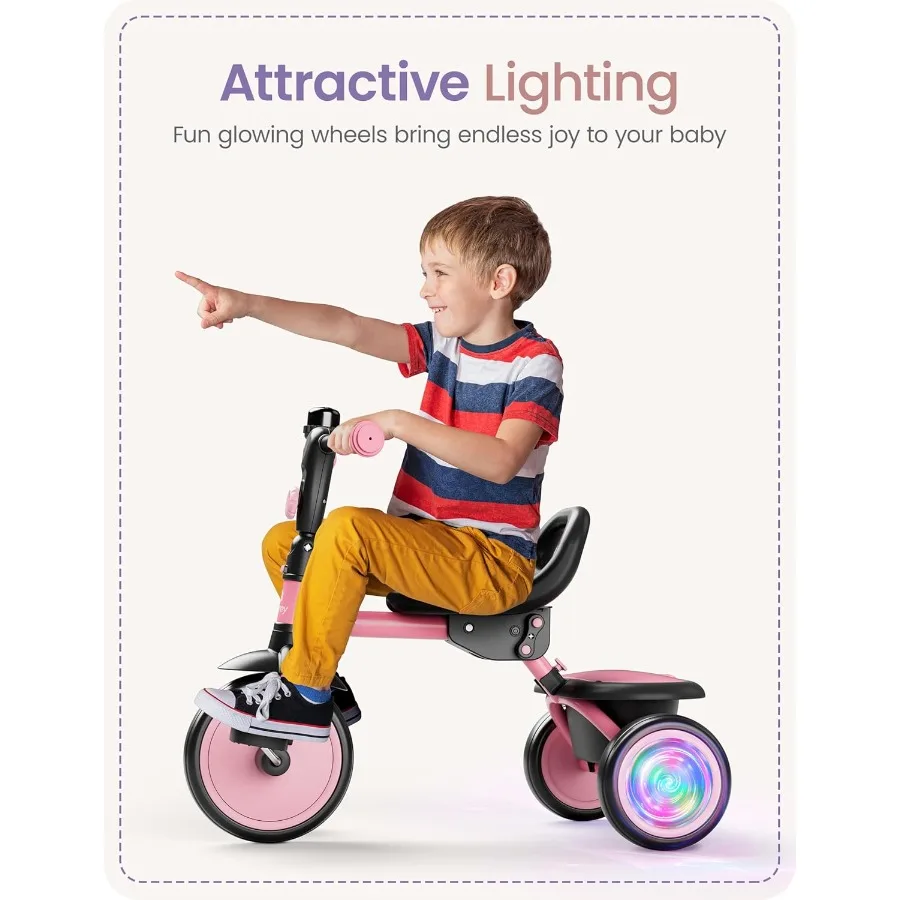 دراجة ثلاثية العجلات للأطفال بإضاءة ملونة للأعمار من 18 شهرًا إلى 5 سنوات، دراجة للأطفال الصغار مع جرس، دراجة ثلاثية العجلات للأطفال، هدية للأطفال من سن 2 إلى 5 سنوات، #3