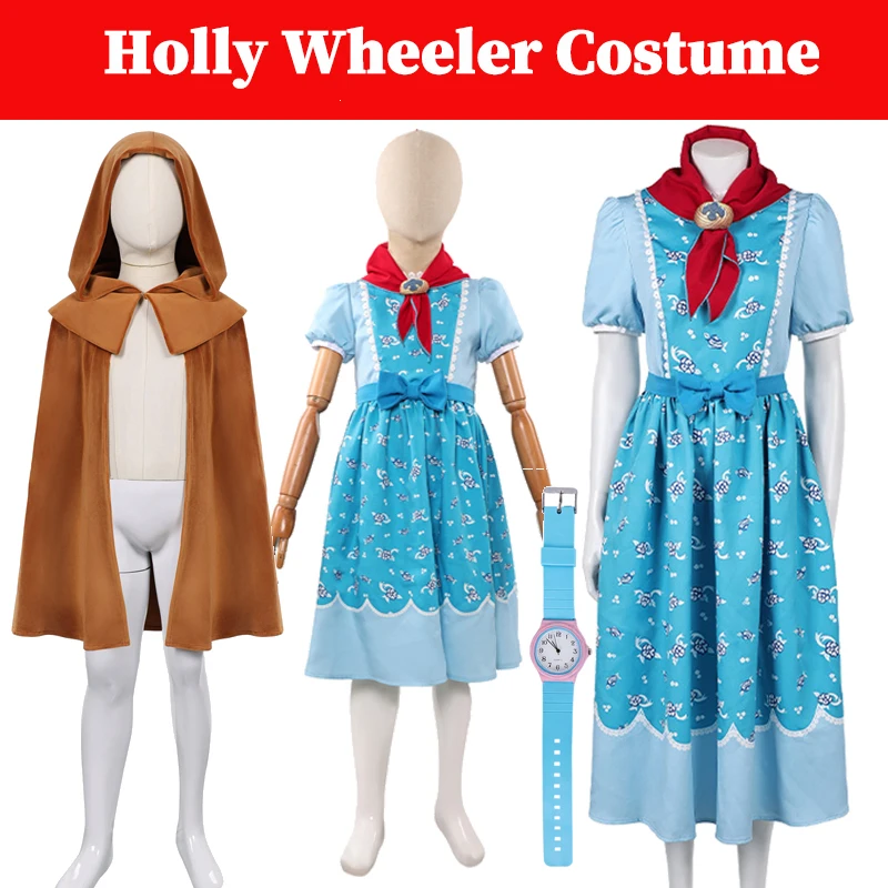 

Костюм Холли Уиллер для взрослых (5-12 лет): платье, плащ, красный шарф, женские юбки, накидка, ожерелье, браслет, наряды для Хэллоуина