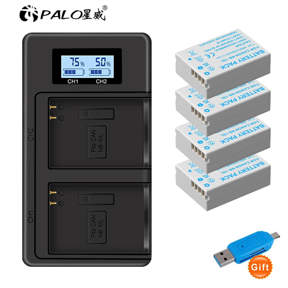 Palo NB-10L NB10L NB 10L Battery + USB LCD Dual Charger for Canon SX40 HS SX40HS SX50 PowerShot SX40 HS SX50 HS SX60 HS Batteria