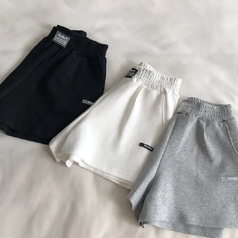 ผ้าฝ้ายอเนกประสงค์กางเกงขาสั้นผู้หญิงฤดูร้อนเอวยางยืดเอวสูงบางขากว้างกางเกงลําลองนักเรียนเสื้อผ้าสตรี