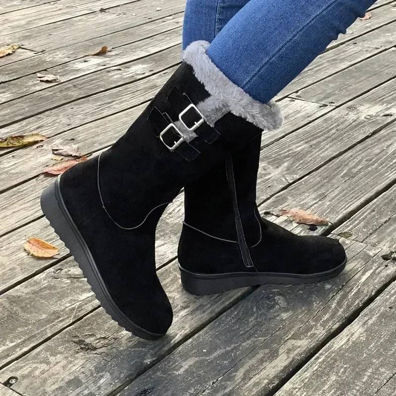 Women\'s Boots Fashion Suede Mid-calf Boot Plush Warm Snow Boots for Women Winter Fur Warm Cotton Boots Platform Boot Botas Mujer