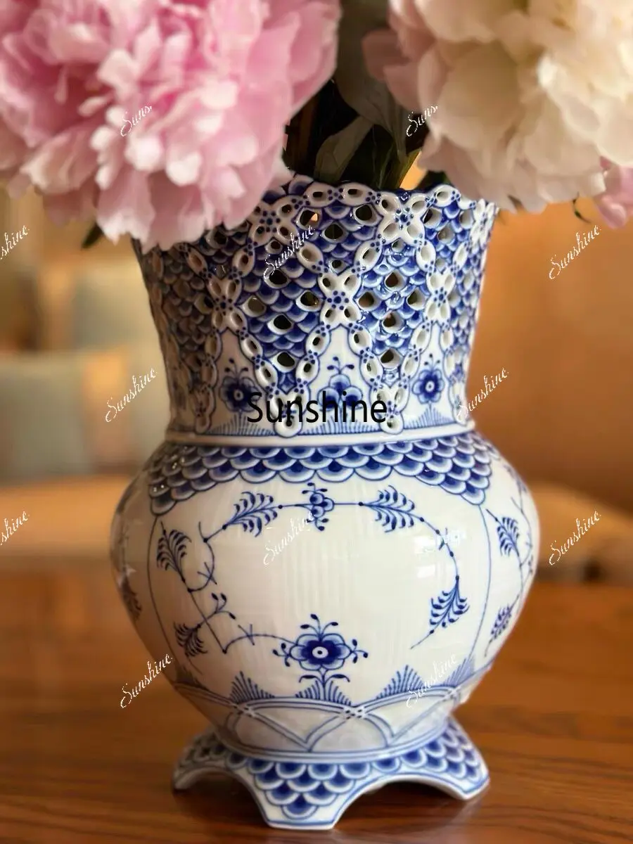 Lace retro heavy industry relief wide mouth high vase ornament flower arrangement