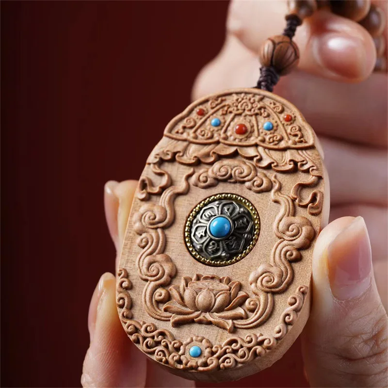Sandalwood God of Wealth Pendant, Hand-Carved Yellow God of Wealth Pendant, Paired with Bead Set, Sweater Chain Necklace