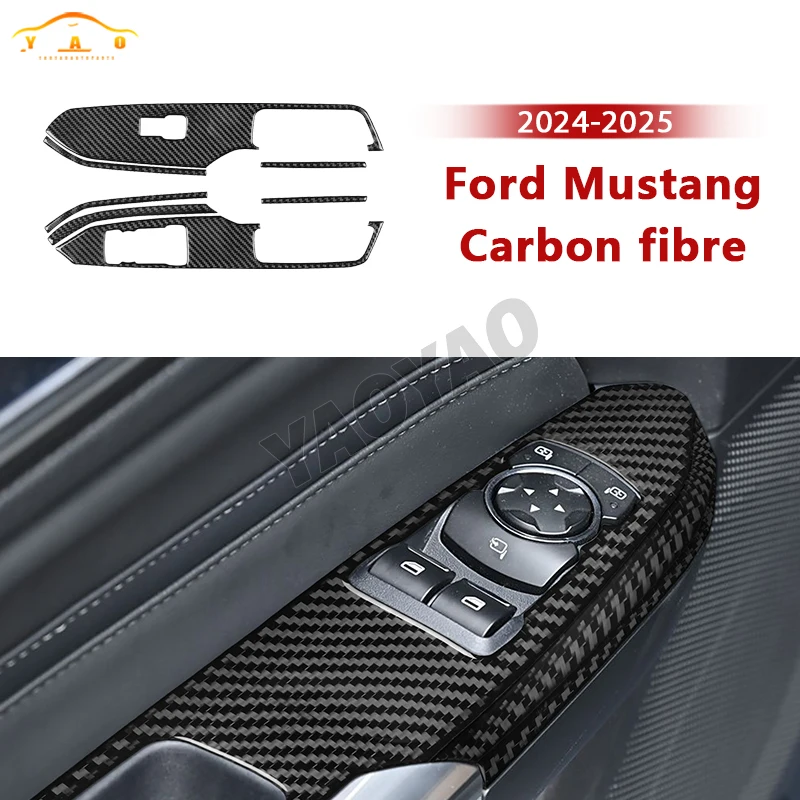 

Carbon Fiber For Ford Mustang GT 2024 2025 Window Lift Switch Control Panel Decorative Cover Sticker Car Interior Accessories