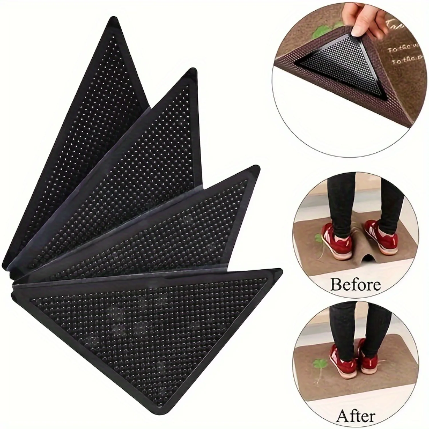 20 Pcs Anti-Skid Rug Grippers - Reusable Washable Adhesive Tape - Dual-Sided Rug Pad for Hardwood Floors & Tiles - Corner Rug St