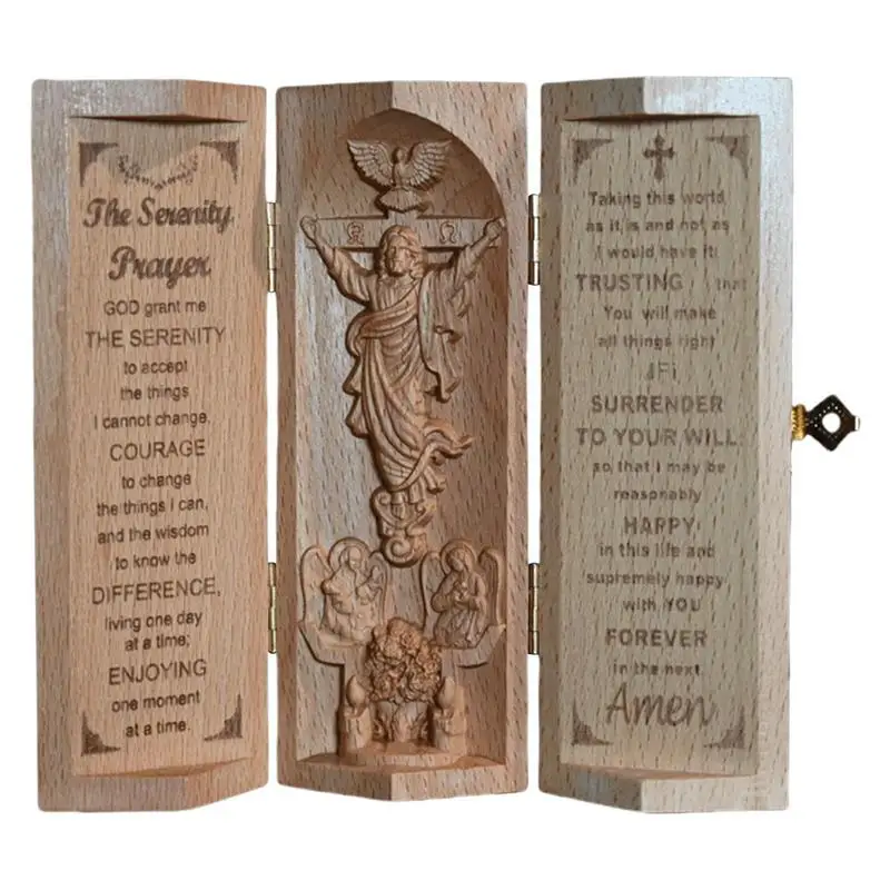 

Wooden Sculpture Of Jesus Three-dimensional Openable Pillar Sculpture of Jesus Christ Serenity Prayer Christian Statue Of Jesus