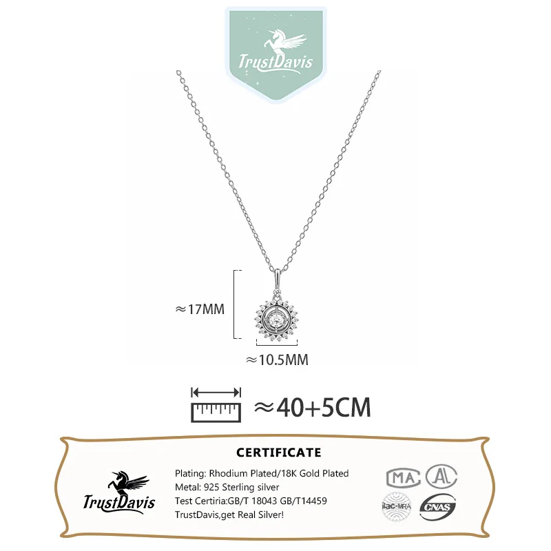 TrustDavis 925 Sterling Silver Fashion Simple Round Compass Zircon Clavicle Necklace for Women Graduation Jewelry Gifts DS4955