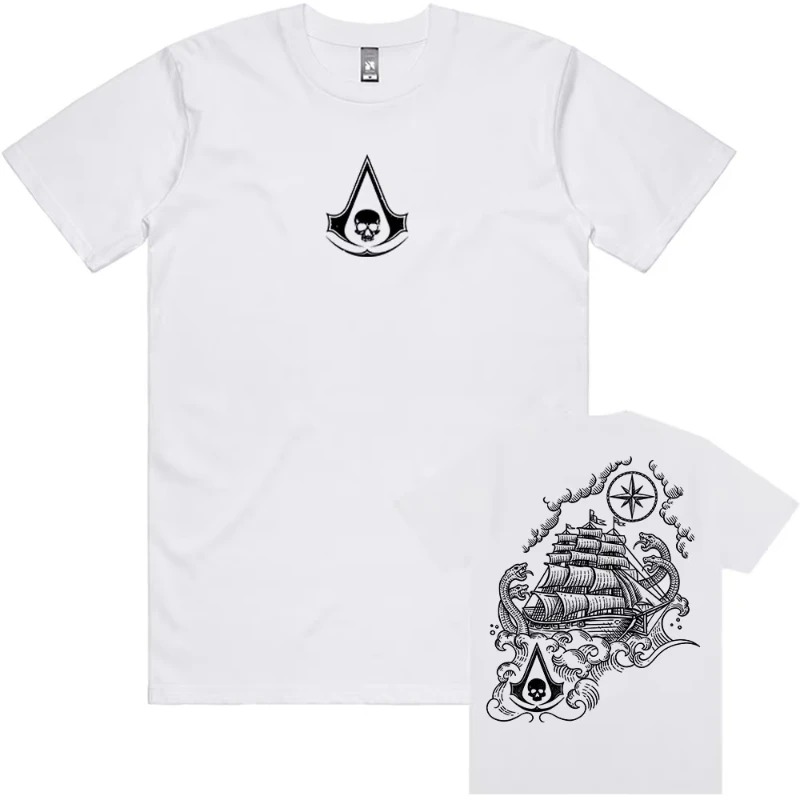 Assassin'sCreed Black Flag Resynced Map T-shirt Unisex Streetwear Loose Casual O-neck Summer Tshirts Graphic Merch Men Women Tee